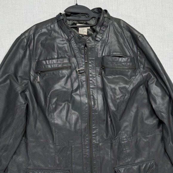 Vintage Jessica London Leather Jacket Black Long Zip Front Plus Size 22 - Picture 4 of 13